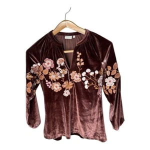 Top Spartina 449 Genevieve in velluto ricamato Lucas Theatre ricamo floreale XS - Foto 1 di 15