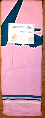 LACOSTE Beach Towel Cotton 36" X 72" LACOSTE CROC Cotton PINK Logo NEW - Image 1 of 4