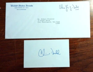 Connecticut Senator Christopher Dodd Autograph - Signed Card and Senate Envelope - Picture 1 of 2