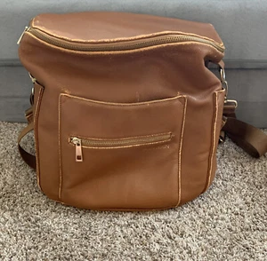Fawn Design Premium Vegan Leather Diaper Bag Backpack Caramel Brown - Picture 1 of 10