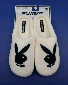 Playboy Men's XL Memory Foam Indoor Outdoor White Black Slip On Slippers NWT - Picture 1 of 9