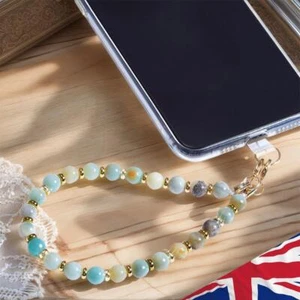 Marble Beaded Detachable Phone Wrist Strap with Tether Tab Women Gift (Amazonit) - Zdjęcie 1 z 8
