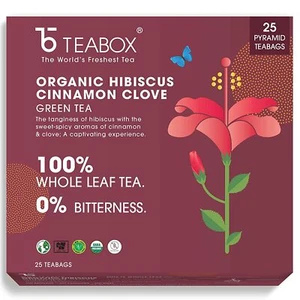 Teabox Hibiscus Cinnamon Clove Green Tea Bags 25 Pcs Healthy Heart Whole Leaf - Picture 1 of 7