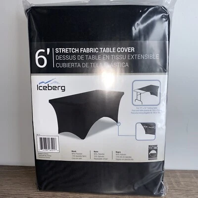 Iceberg 6' Stretch Fabric Table Cover  Polyester Spandex  Black New 72”x 30” - Image 1 of 4