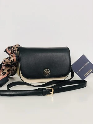 Adrienne Vittadini Top Flap Scarf Crossbody The Emilia Collection Blk/Beige/Gold - Image 1 of 4