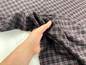 Wool Check Fabric Grey Wine Light-Medium Warm Winter Dressmaking Material - Picture 1 of 7