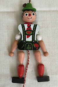 VTG M Gschnitzer Wood Pull String Toy Ornament Boy in Liederhosen 7.25" 1992