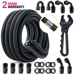 6AN 8AN 10AN 10-20FT CPE Braided Nylon Fuel Line Kit + Hose Fitting and wrench - Picture 1 of 26