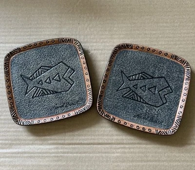 Laurel Burch Aztec Fish Plate for Ganz Bella Casa 5.25” Square Lot Of 2 Rustic - Image 1 of 4