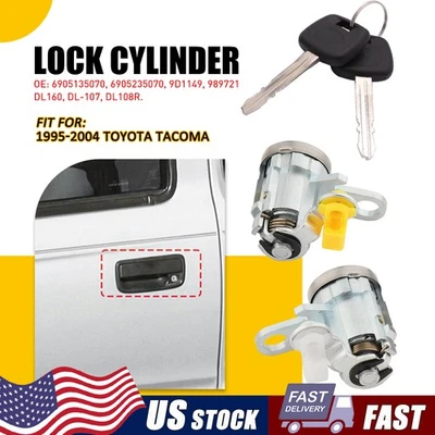 Pair for 1995-2004 Toyota Tacoma Front Door Lock Cylinder Set Kit with Keys 2005 - Image 1 of 4