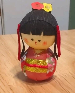 Okiagari Roly Poly Doll Princess Hime Japanese Paper Mache Doll 2" x 1" - Picture 1 of 9