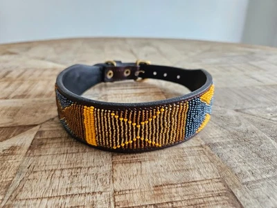 Handmade African Beaded Leather Dog Collar | Maasai Pet Collar | Unique Pet Gift - Image 1 of 4