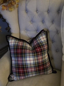Ralph Lauren Tartan Plaid Black Velvet Trim 20" Feather Filled Throw Pillow NWOT - Picture 1 of 12