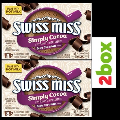 Swiss Miss Simply Cocoa Dark Chocolate Flavor 2 BOX Total 16 Envelopes NW217g EA - Image 1 of 4