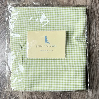 NUEVO Forro de cesta Pottery Barn Kids Sabrina extra grande XL verde guinga retirado Foto 1 de 3