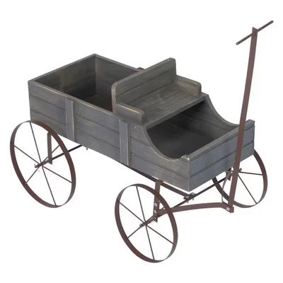41.5 in. L Gray Cedar Wood Buckboard Amish WagOn Decorative Garden Planter - Image 1 of 4