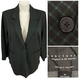 Blazer Sanctuary Mujer 1X Chaqueta Tejida Verde Cuadros Carrera Trabajo Oficina - Imagen 1 de 17