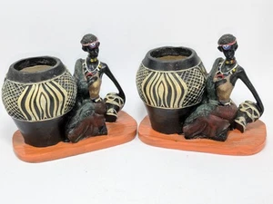 2 Pottery Figurine Of African Woman Planters - Picture 1 of 8