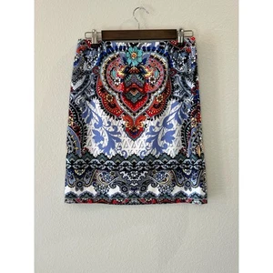 Melissa Paige Blue Paisley Slinky Straight Pencil Pull On Skirt Womens Size S - Picture 1 of 6