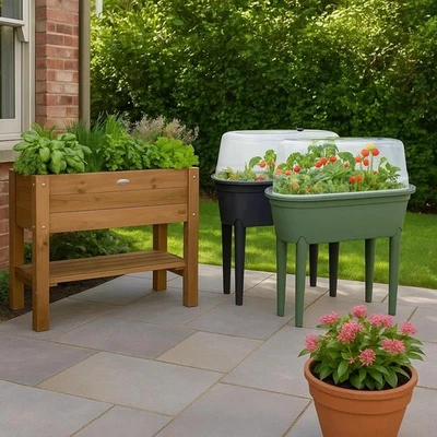 IDOOKA Mini Greenhouse Propagator Legs Raised Garden Planter Flower Seedbed PE Wood