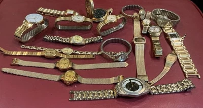 19 Gold Tone Mixed Lot Watche Timex,Elgin,other Brands Not Running.Parts/Repair. - Image 1 of 4