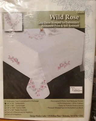 Tobin Stamped Embroidery table cloth WILD ROSE 50"x70" new in package T201478  - Image 1 of 2