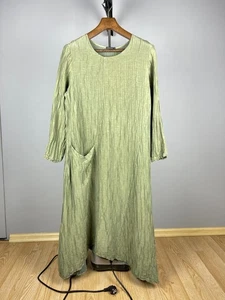 Grizas Womens Green Linen/Silk Asymmetric Long Dress – Size XL - Picture 1 of 15