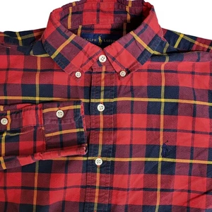Camisa Ralph Lauren Para Hombres Pequeña A Cuadros Abotonada Manga Larga Rojo Azul Amarillo Poni - Imagen 1 de 8