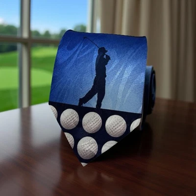Corbata de golf Fratello azul para hombre silueta de golfista y pelotas de golf 58,5" x 3,75" Foto 1 de 4