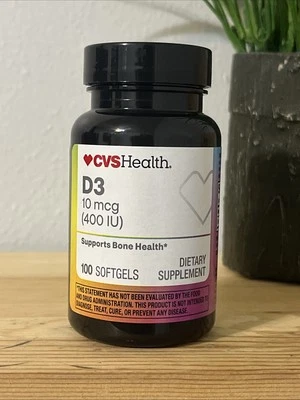CVS Health D3 10 mcg 400 UI Suplemento 100 cápsulas blandas suplemento dietético CADUCIDAD 26/07 Foto 1 de 4