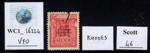 WC1_16224. ITALY AEGEAN COL. RHODES. 20 cent. 1931 ovpt. stamp. Sc.46. Used - Picture 1 of 1