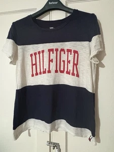 Tommy Hilfiger T-shirt Blue And White Size Med Round Neck Woman’s - Picture 1 of 5