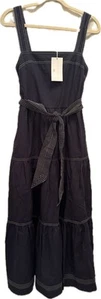 NEW Caroline Constas Navy Small Dress Ruffled Bib Belted Midi/Maxi NWT $475 .2 - Picture 1 of 8
