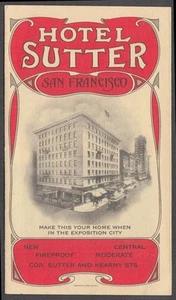 Hotel Sutter San Francisco visitor folder ca 1920 - Picture 1 of 1