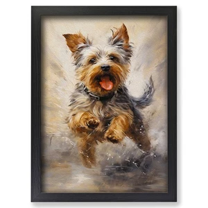 Framed Yorkshire Terrier Action Wall Art Canvas Print Poster Picture, Home Decor - Picture 1 of 4