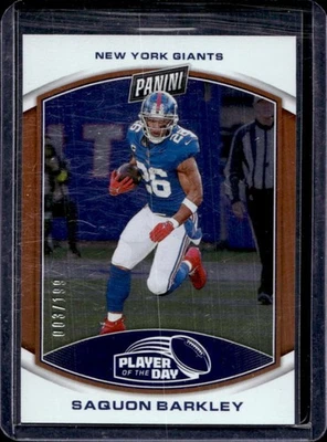2023 Panini NFL Player of the Day Saquon Barkley Orange #/199 Giants - Image 1 of 2