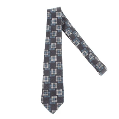Corbata Kiton nueva sin etiquetas 100 % lana siete pliegues en gris con cuadrados azules/marfil Foto 1 de 4