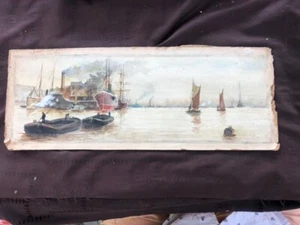 Antique watercolour possibly Henri Pitcher,? Victoria dock london, c 1920/30’s - Picture 1 of 3