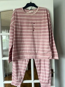 LOVELY BNWT M&S SUPERSOFT PINK STRIPE FLEECE PYJAMA SET S M XL - Picture 1 of 4