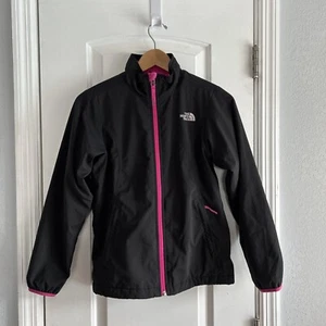 THE NORTH FACE  Rain/Wind Jacket Girls Black w/ Pink Fleece lining Large 14-16 - Picture 1 of 18