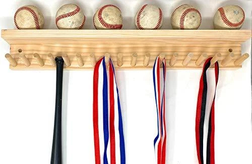 BASEBALL BAT RACK 17 MINI BATS 6 BALLS WALL HOLDER  DISPLAY Trophy Awards Metals - Image 1 of 3