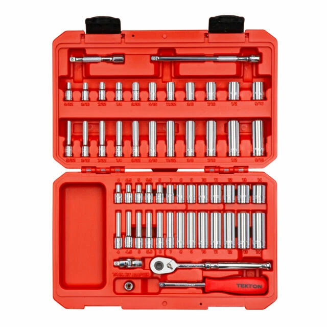 TEKTON SKT05301 1/4-Inch Drive 6-Point Socket Ratchet Set - 55 Piece