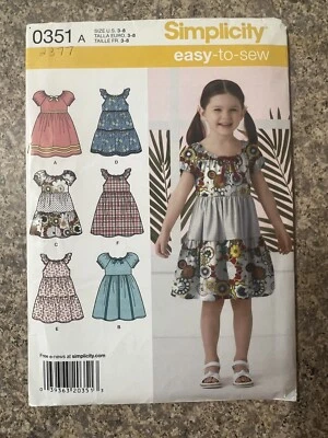 0351 Size 3 4 5 Simplicity Girls Peasant Dress EASY TO SEW - Image 1 of 2