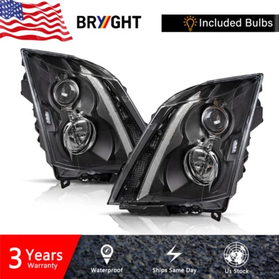 For 2008 2009 2010 2011 2012 2013 2014 Cadillac CTS Black Halogen Headlights - Image 1 of 4
