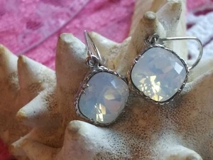 Sterling Silver Faceted Iridescent Drop Pierced Earrings 4gms - Picture 1 of 6