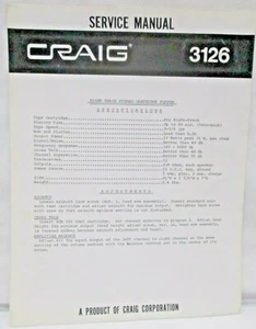 Especificaciones del reproductor de cartuchos estéreo de 8 pistas manual de servicio Craig 3126 - Imagen 1 de 4
