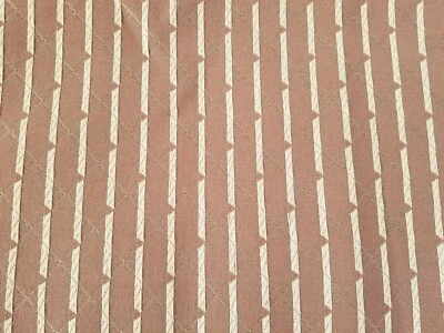 Vintage Brown White Stripe Geometric Damask Upholstery Fabric 46"W x 1 yard 30"L - Image 1 of 4