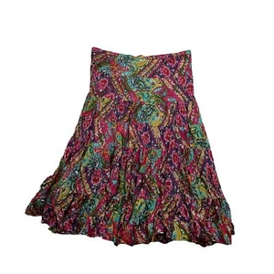 1990s Vintage NY Collection Hot Pink Multicolor Paisley Maxi Cotton Skirt Large - Picture 1 of 5