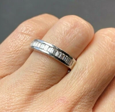 18k White Gold 0.75ctw VS Baguette Diamond Wide Band Ring Size 7 Certified  - Image 1 of 4