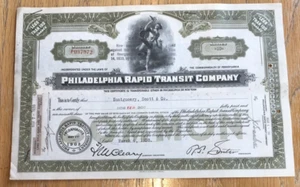 Certificado de stock Philadelphia Rapid Transit Co. RR - 10 acciones - estampillas de transferencia - Imagen 1 de 2